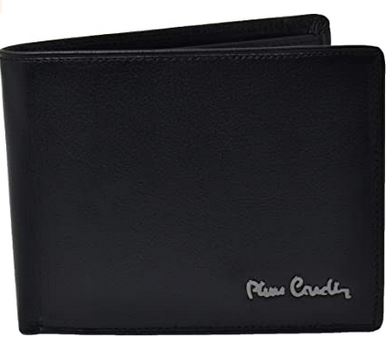 portefeuille avec rabat Pierre Cardin pour homme en cuir noir avec inscription en argent